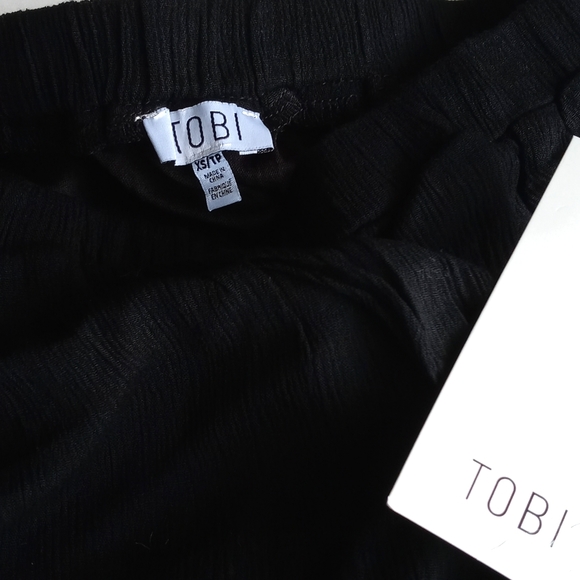 Rare Tobi Women's Black Crepe & Lace Nylon/ Viscose Blend Wide Leg Pants XS TP - Picture 3 of 6